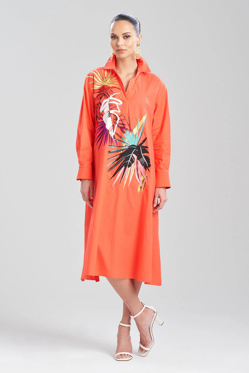 Natori Cotton Poplin El Nido Embroidered Shirtdress