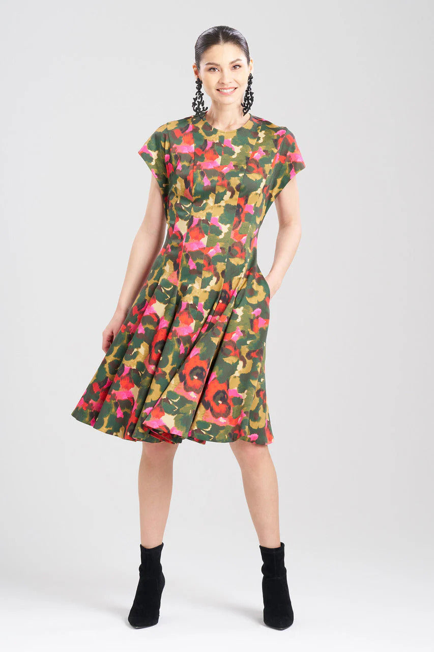 Natori Floral Fit & Flare Pleated Dress