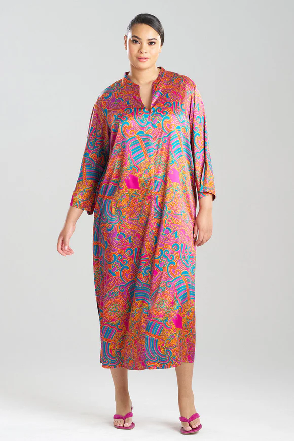 Natori Kaleidoscope Satin Zip Caftan