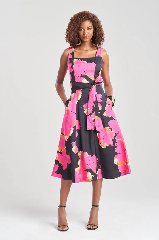 Natori Taichou Cotton Silk Square Tank Midi Belted Dress