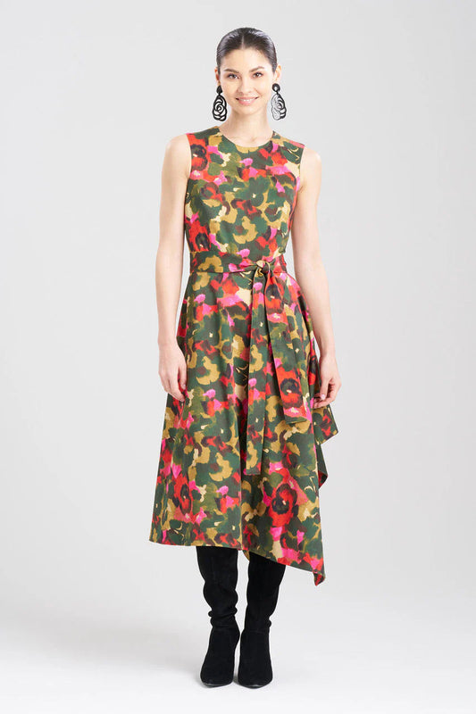 Natori Floral Asymmetrical Boat Neck Dress