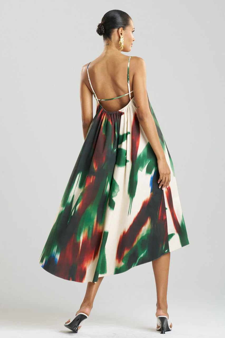 Natori Amalfi Printed Cotton Poplin Open Back Dress