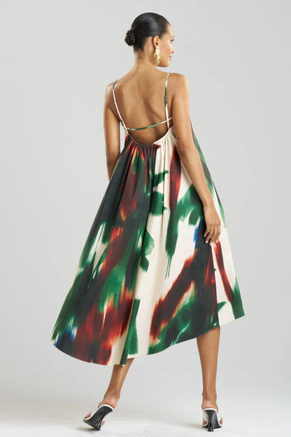 Natori Amalfi Printed Cotton Poplin Open Back Dress