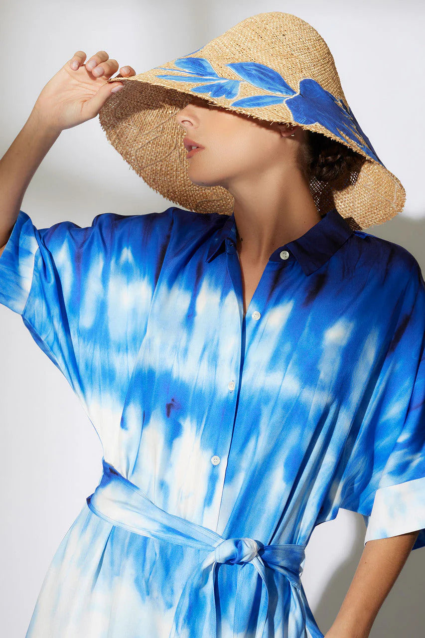 Natori Santorini Printed Cotton Silk Belted Shirtdress