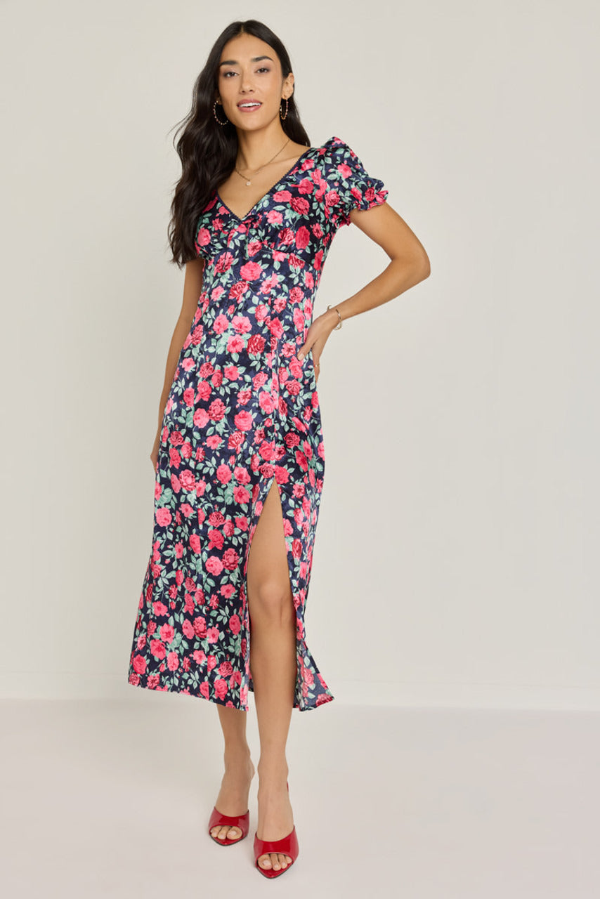 Francesca's Gloria Ruffle Sleeve Floral Midi Dress