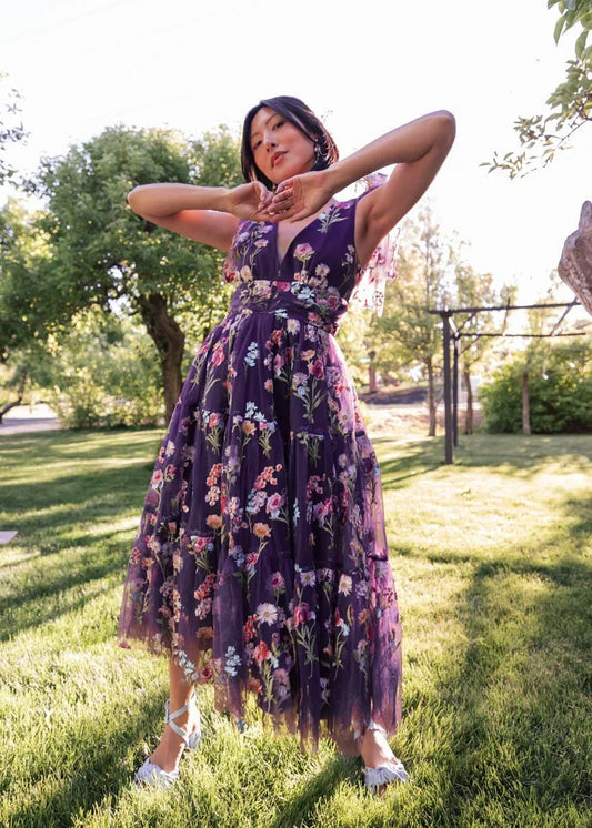 JessaKae Margaret Midi Dress - Purple Floral