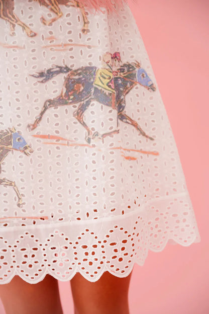 Judith March RACE HORSE WHITE LACE DRESS