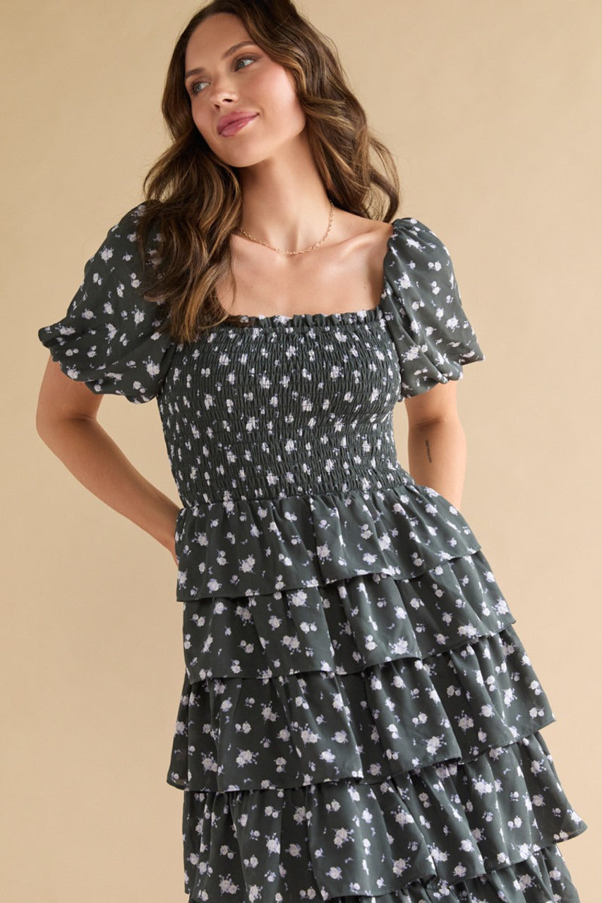 Francesca's Alissa Multi Tiered Floral Midi Dress