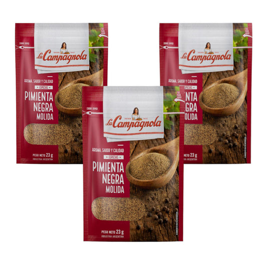 Pampa Direct La Campagnola Especias Pimienta Negra Molida Ground Black Pepper, 23 g / 0.81 oz zipper pouch (pack of 3)