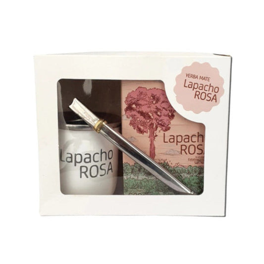 Pampa Direct Lapacho Rosa Mate Kit with Bombilla, Yerba Mate with Stems & Mate Cup, Herbal Infusion, 500 g / 17.6 oz
