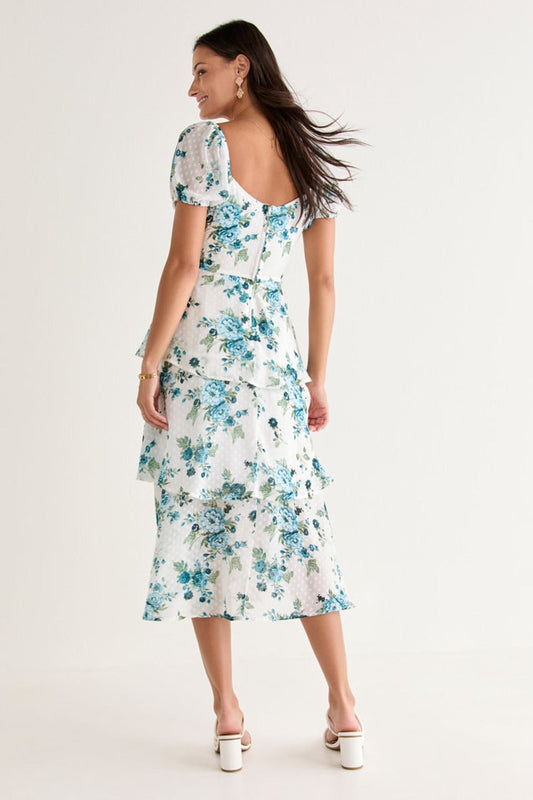 Francesca's Keri Tiered Floral Midi Dress