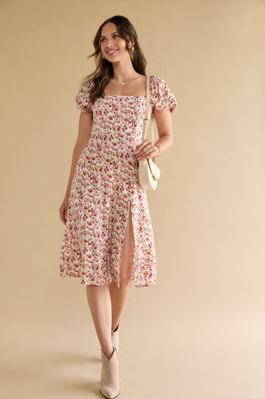 Francesca's Shirley Puff Sleeve Midi Dress