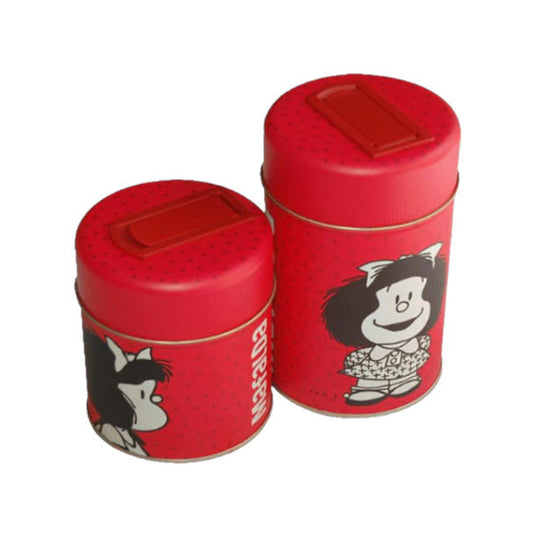 Pampa Direct Mafalda Red Tin Mate Set with Plastic Pouring Spout - Yerba & Sugar Containers, 9 x 14.5 cm (3.54' x 5.7') / 9 x 11 cm (3.54' x 4.33')