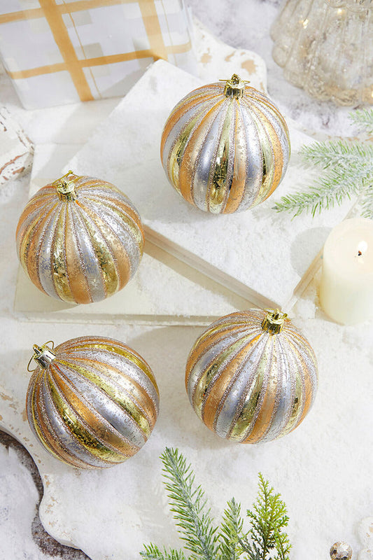 Decorator's Warehouse 4" Gold/Silver Stripe Mercury Ball Ornament Box - Set of 4