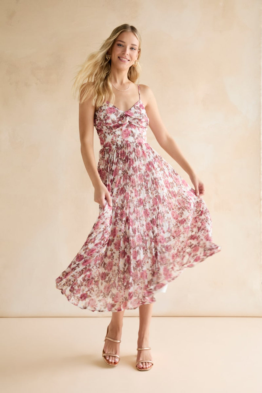 Francesca's Tisha Floral Pleated Midi Dress (x2)