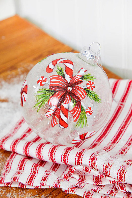 Decorator's Warehouse 4" Glass Candy Cane Ball Ornament