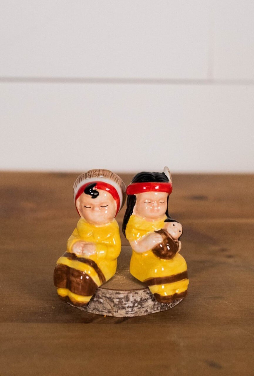Decorator's Warehouse 3" Dolomite Native American Couple Salt & Pepper Shakers