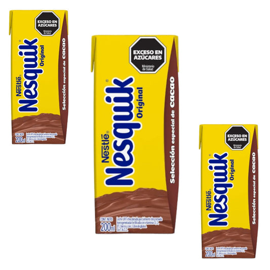 Pampa Direct Nestlé Nesquik Chocolatada Classic Milk Chocolate Tetrapack with Iron, Zinc & Vitamin D, C, B1, 200 ml / 6.76 fl oz ea (pack of 3)