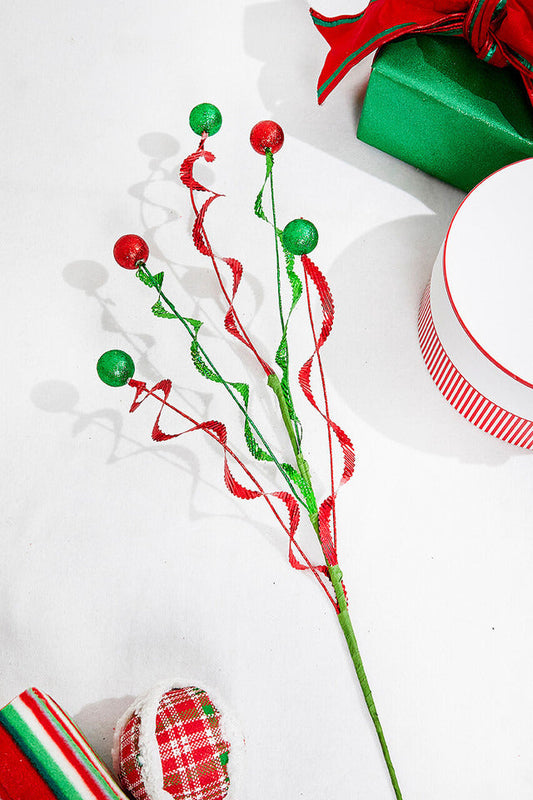 Decorator's Warehouse 37" Red and Green Ball Curly Spray x5