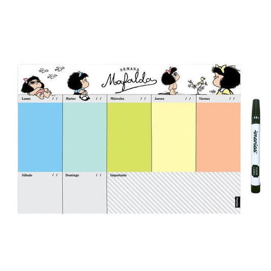 Pampa Direct Mafalda Weekly Magnetic Organizer with Marker, Large 19.5 x 29 cm (7.68' x 11.42')