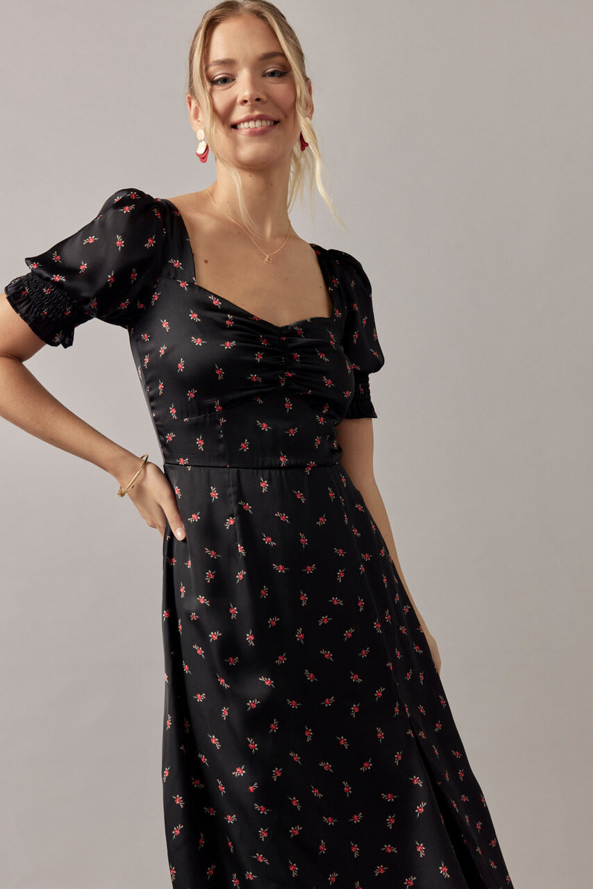 Francesca's Etta Smock Sleeve Floral Midi Dress