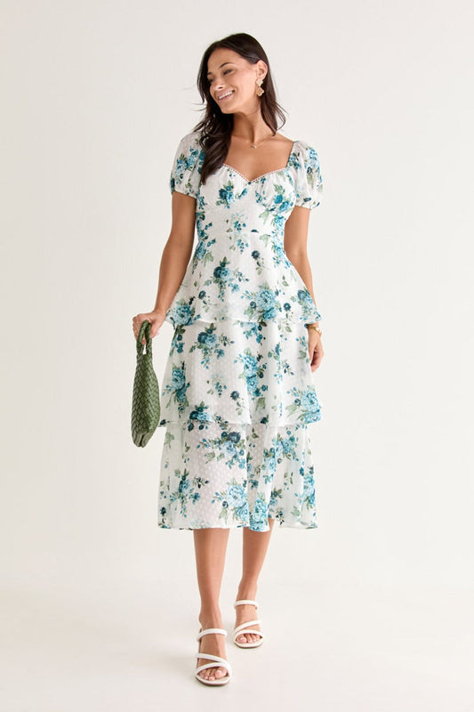 Francesca's Keri Tiered Floral Midi Dress