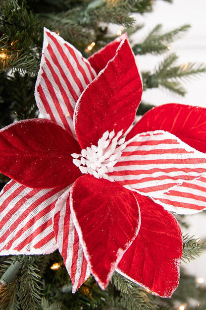 Decorator's Warehouse 22” x 12" Red and White Poinsettia Stem