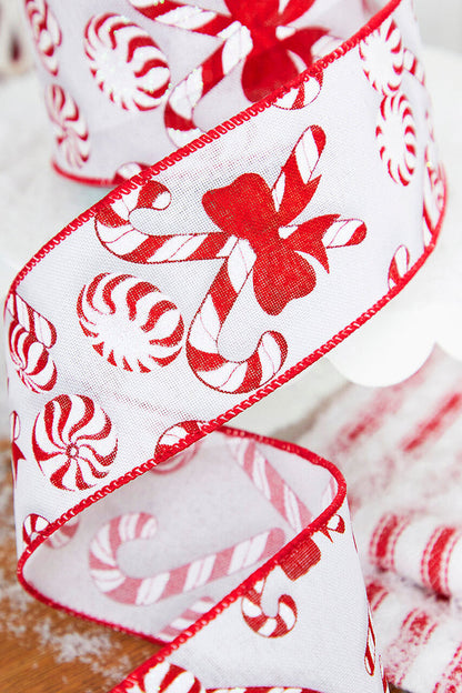Decorator's Warehouse 2.5 x 10 Yard Candy Cane & Peppermints Wired Ribbon