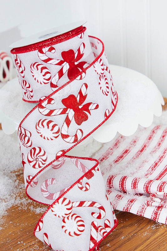 Decorator's Warehouse 2.5 x 10 Yard Candy Cane & Peppermints Wired Ribbon