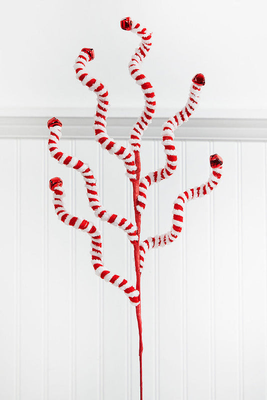 Decorator's Warehouse 24" Red and White Fabric Peppermint Stripe Jingle Bell Spray