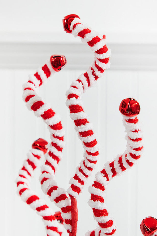 Decorator's Warehouse 24" Red and White Fabric Peppermint Stripe Jingle Bell Spray