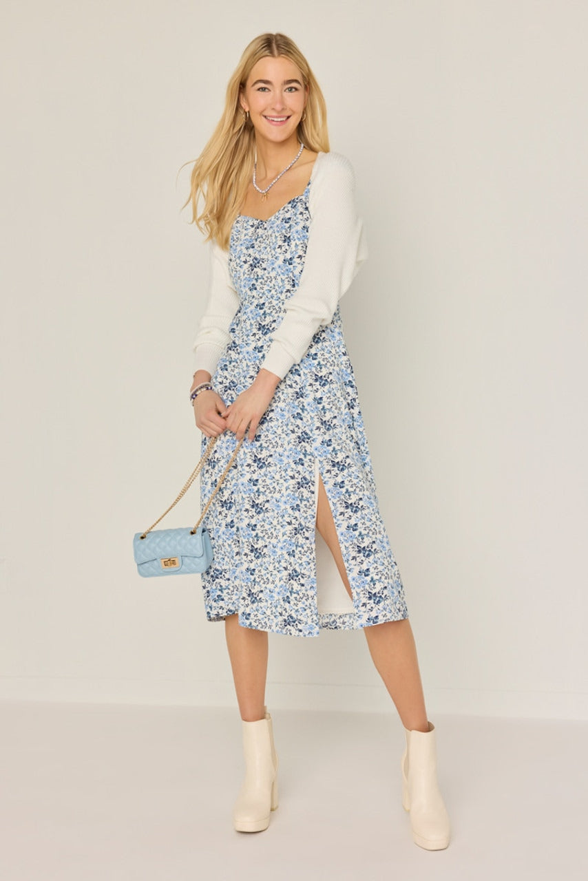 Francesca's Faye Floral Slitted Midi Dress