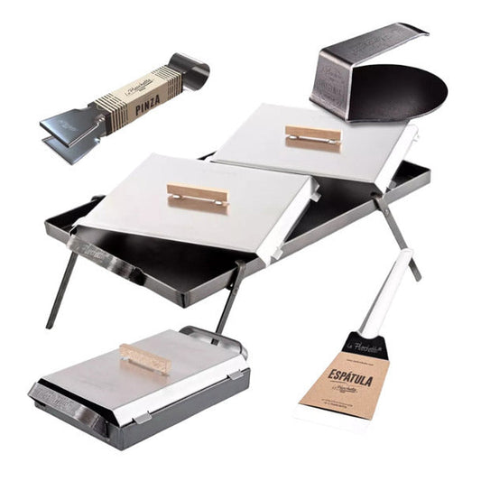 Pampa Direct La Planchetta Combo: Double Burner Planchetta Set with Lid, Legs, Tongs, Spatula, Smasher & Gift – Perfect for BBQs and Grilling