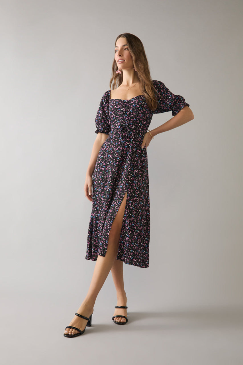 Francesca's Alberta Floral Lace Up Sweetheart Neck Midi Dress (x2)