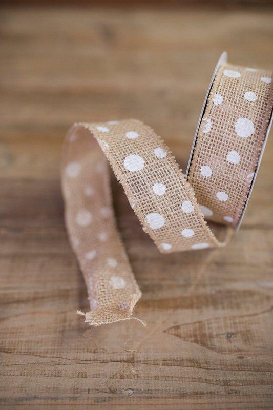 Decorator's Warehouse 1.5” X 10 Yard Jute Polka-Dot Ribbon
