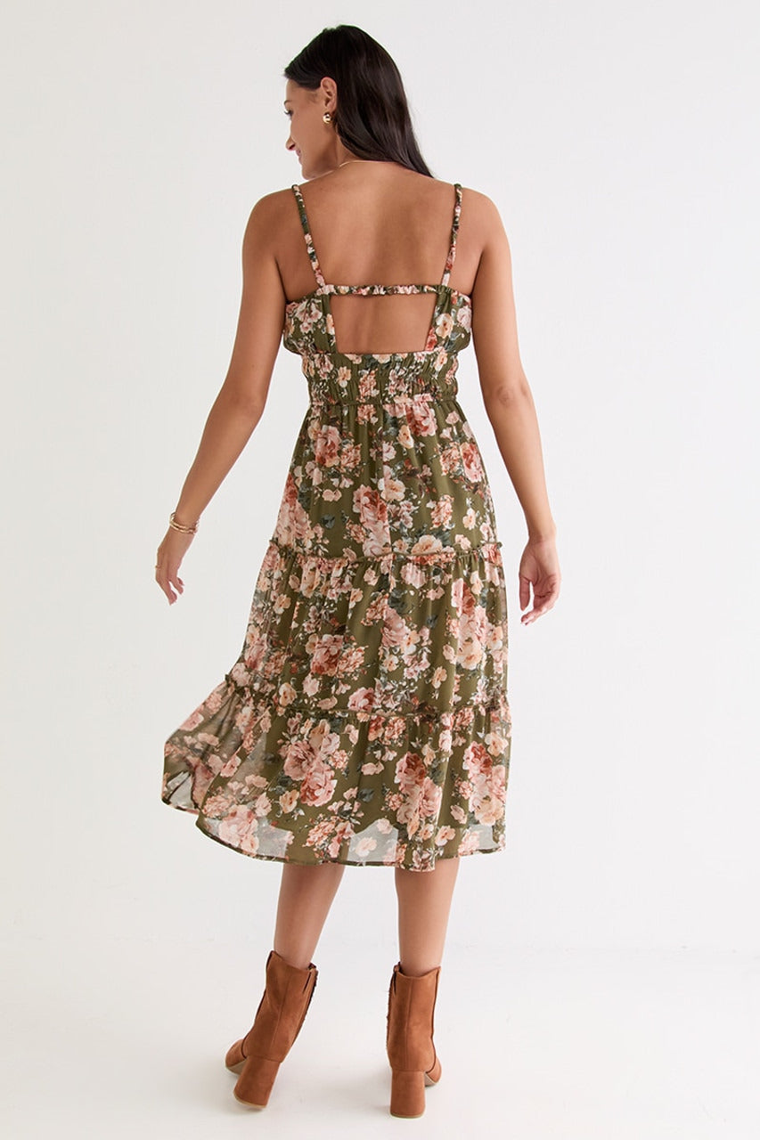 Francesca's Rita Ruffle Tiered Floral Midi Dress (x2)