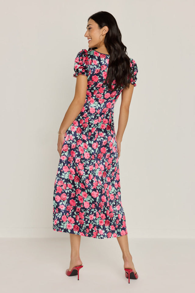 Francesca's Gloria Ruffle Sleeve Floral Midi Dress