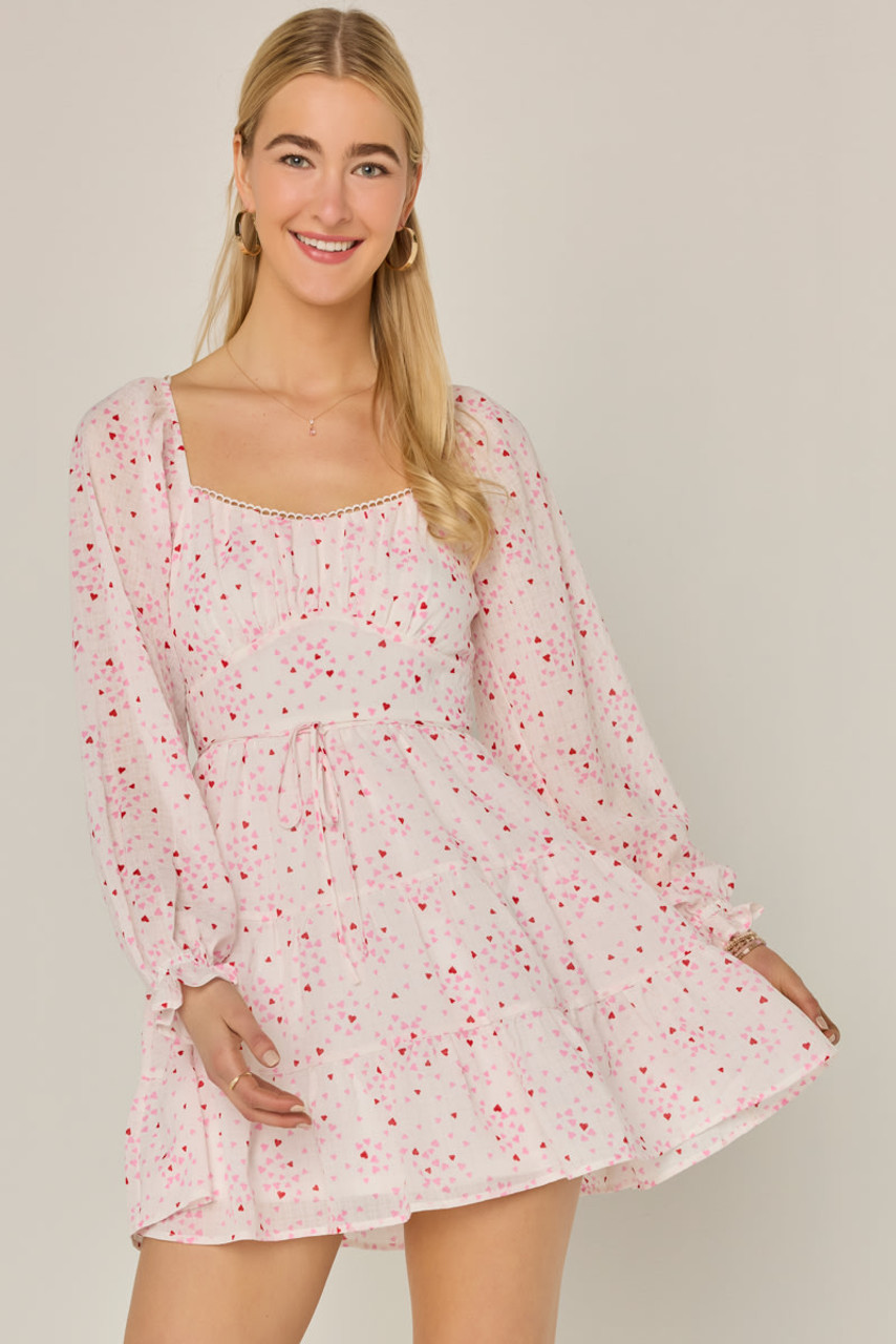 Francesca's Gloria Ditsy Heart Tiered Mini Dress