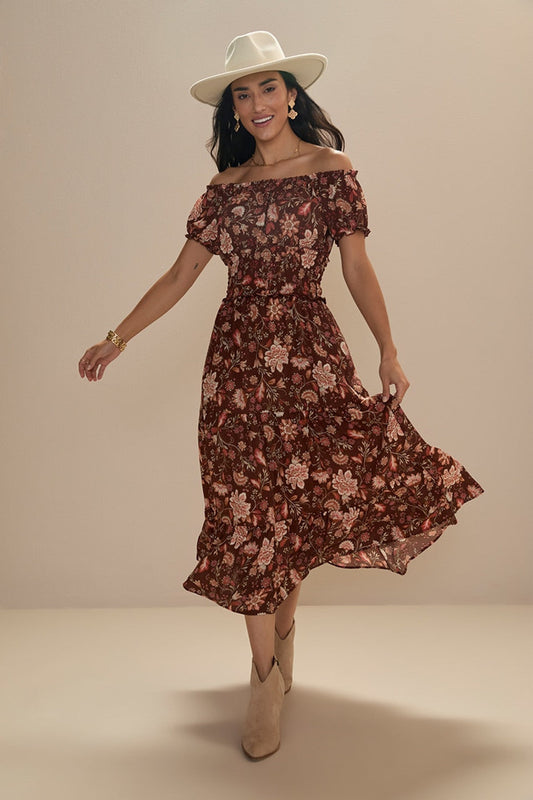 Francesca's Phoebe Off Shoulder Midi Dress