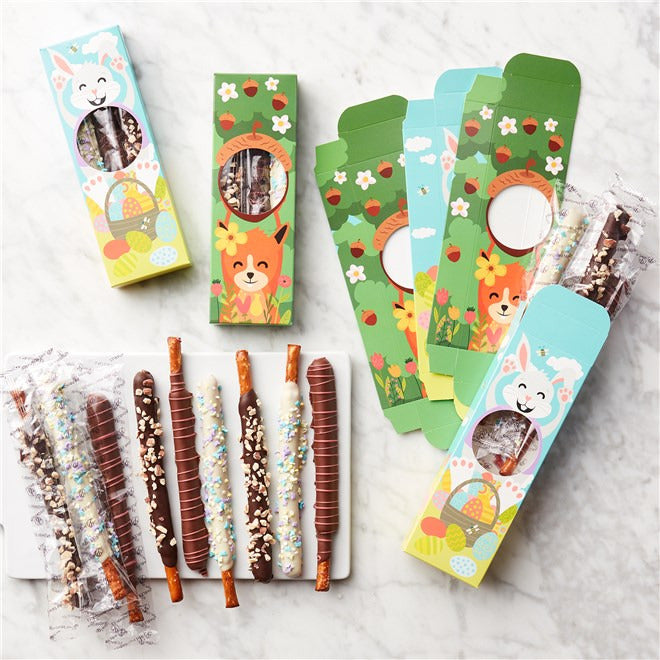 Mrs Prindables Hoppy Spring Caramel & Chocolate Dipped Pretzels Gift Set, 18-Piece