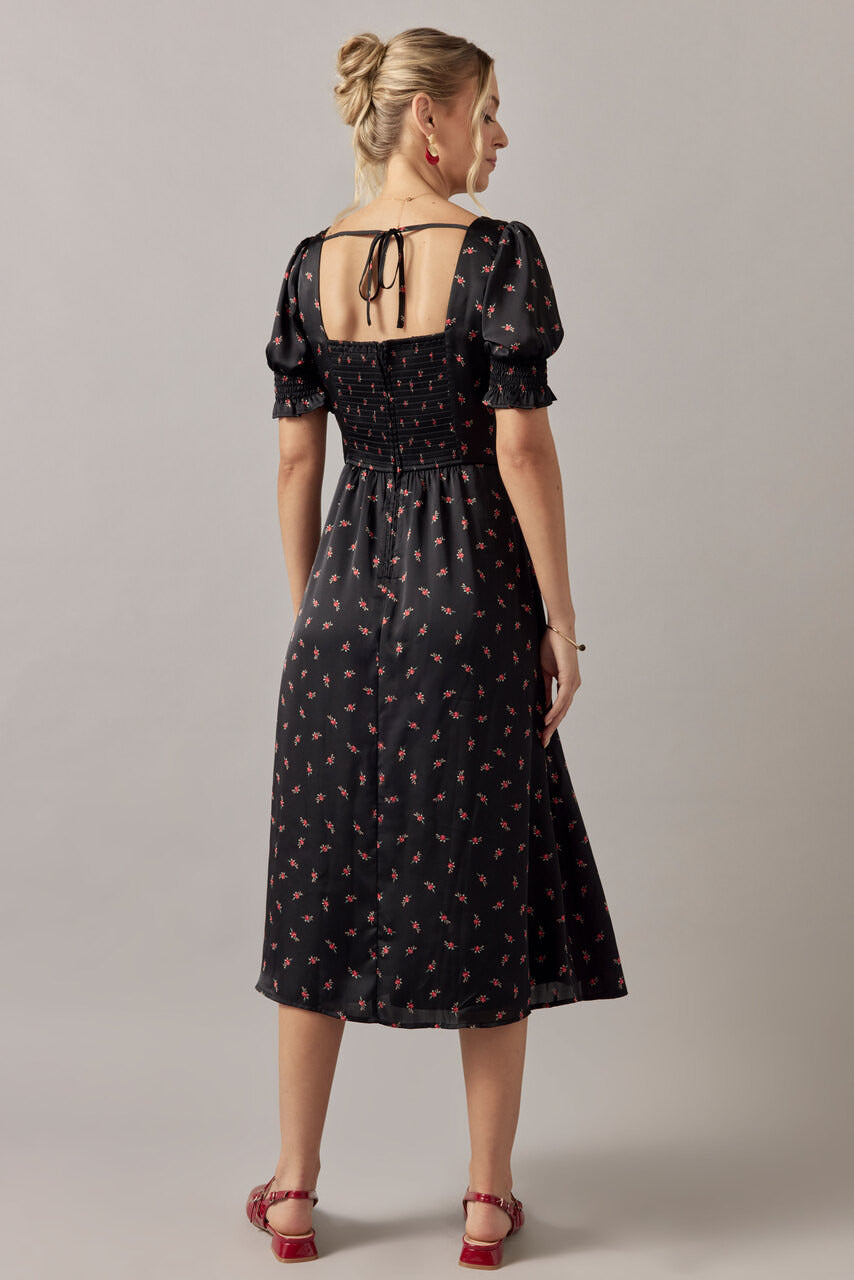 Francesca's Etta Smock Sleeve Floral Midi Dress