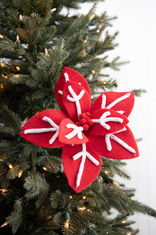 Decorator's Warehouse 22” x 12" Red/White Snowflake Poinsettia Stem
