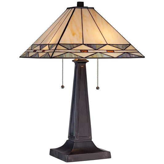 Lamps Plus Robert Louis Tiffany 21.5" Mission-Square Bronze Art Glass Table Lamp