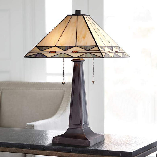 Lamps Plus Robert Louis Tiffany 21.5" Mission-Square Bronze Art Glass Table Lamp