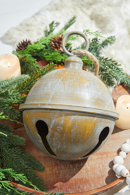 Decorator's Warehouse 9” x 11.5” Large Antique Finish Metal Jingle Bell with Rope