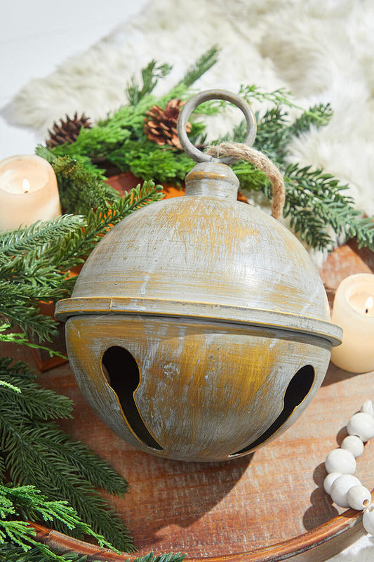 Decorator's Warehouse 9” x 11.5” Large Antique Finish Metal Jingle Bell with Rope