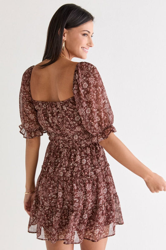 Francesca's Ella Tiered Short Sleeve Floral Mini Dress