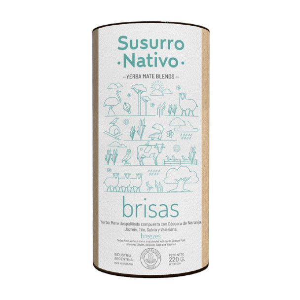 Pampa Direct Susurro Nativo Yerba Mate Blends Brisas in Can, Orange Peel Jasmine Linden Sage Valerian, 220 g / 7.76 oz