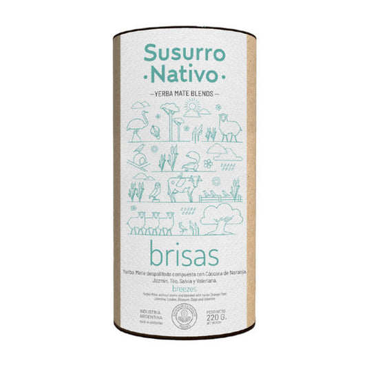 Pampa Direct Susurro Nativo Yerba Mate Blends Brisas in Can, Orange Peel Jasmine Linden Sage Valerian, 220 g / 7.76 oz