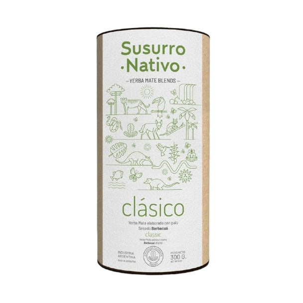 Pampa Direct Susurro Nativo Clásico Yerba Mate Blends in Can, Made with Stems, Barbacuá Drying, 300 g / 10.58 oz